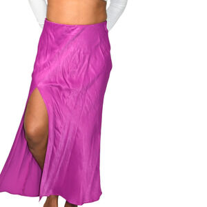 Anthropologie Satin Slip Skirt Purple Magenta Slit Midi Column Viscose Medium